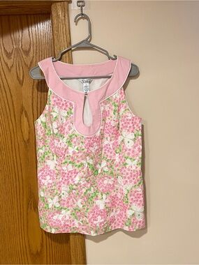 Vintage Lilly Pulitzer Pink Floral Keyhole Shell Top